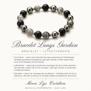 Bracelet Lunys Gardien Tourmaline Labradorite Hématite, protection énergétique fait main Jura