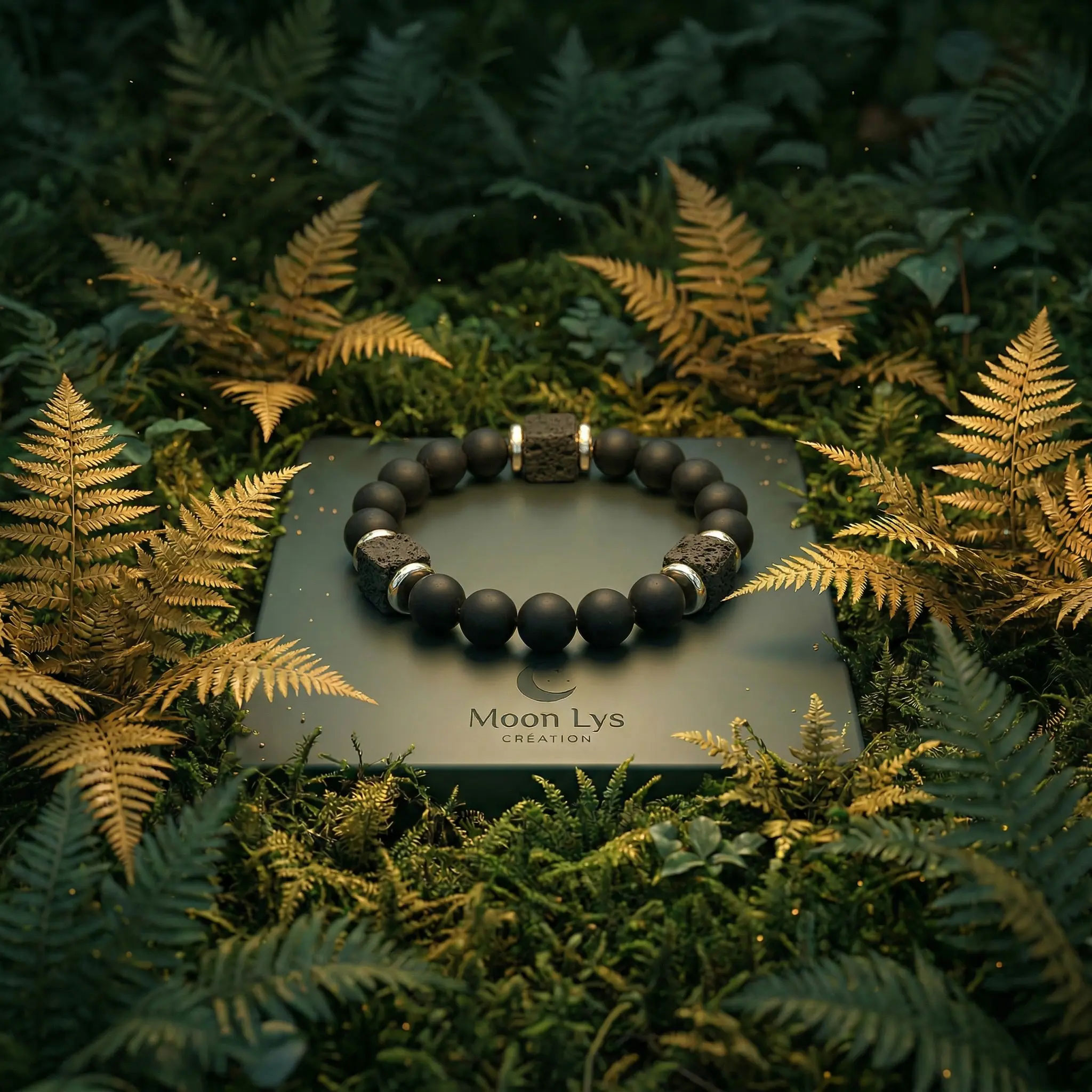 Bracelet Noyau Noir Pierre de Lave Noire