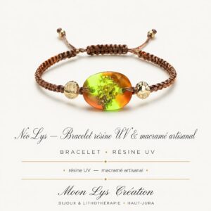 NéoLys — bracelet résine UV phosphorescent et macramé coton artisanal, Moon Lys Création, Jura