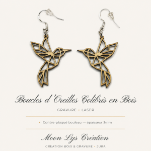 Boucles d'oreilles Colibri en bois de bouleau découpées au laser – Moon Lys Création