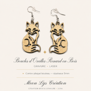 Boucles d'oreilles Renard en bois de bouleau découpées au laser – Moon Lys Création