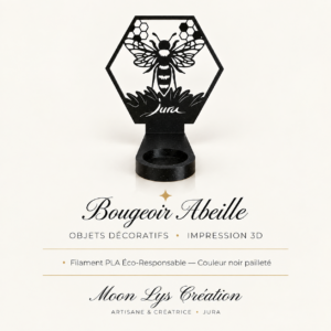 Bougeoir Abeille en impression 3D noir pailleté – Moon Lys Création