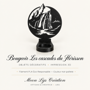 Bougeoir Les Cascades du Hérisson en impression 3D noir pailleté – Moon Lys Création