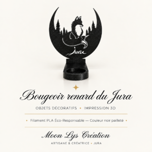Bougeoir Renard du Jura en impression 3D noir pailleté – Moon Lys Création