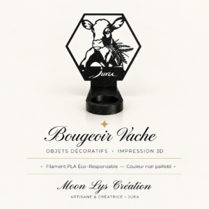 Bougeoir Vache du Jura en impression 3D noir pailleté – Moon Lys Création