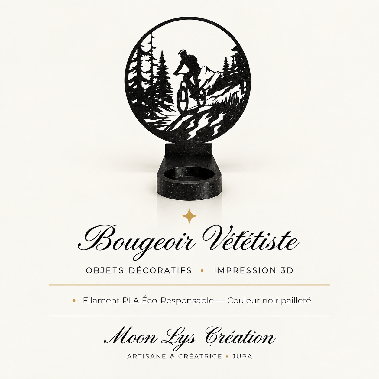 Bougeoir Vététiste en impression 3D noir pailleté – Moon Lys Création