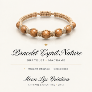 Bracelet Esprit Nature en macramé avec perles de bois – Moon Lys Création