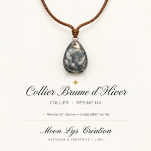 Collier Brume d’Hiver avec pendentif en résine UV effet fumée – Moon Lys Création