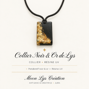Collier noir et or avec pendentif en résine UV – Moon Lys Création