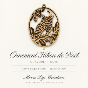 Ornement de sapin Hibou de Noël en contreplaqué de bouleau gravé de 4 mm