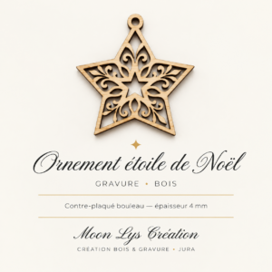 Ornement étoile de Noël en contreplaqué de bouleau avec motif ajouré découpé au laser