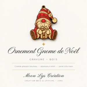 Ornement Gnome de Noël en contreplaqué de bouleau gravé et peint à la main